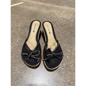 American Eagle Black Canvas Bow Espadrille Wedge Sandals Womens 7.5 Slip On